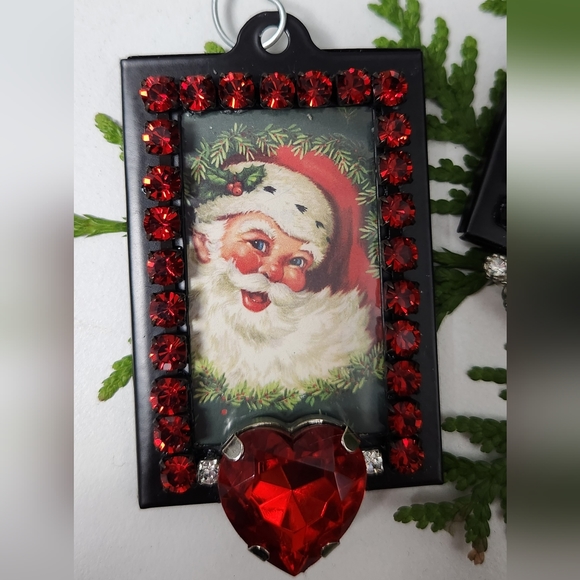 Photo Frame Rhinestone Ornament -  Christmas Holiday Handcrafted New Assemblage - Picture 1 of 4